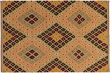 Flat Weave Kilim, Antique, Navaho, Vintage, Handmade, Modern Kilim Tan Beige Hand-Woven Rectangle 100% Wool Area Rug 5 x 7
