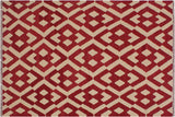 Flat Weave Kilim, Antique, Navaho, Vintage, Handmade, Modern Kilim Red Beige Hand-Woven Rectangle 100% Wool Area Rug 4 x 6