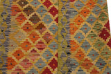 Flat Weave Kilim, Antique, Navaho, Vintage, Handmade, Modern Kilim Gold Gray Hand-Woven Rectangle 100% Wool Area Rug 3 x 5