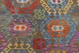 Flat Weave Kilim, Antique, Navaho, Vintage, Handmade, Geometric Kilim Gray Blue Hand-Woven Rectangle 100% Wool Area Rug 6 x 8