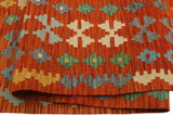 Flat Weave Kilim, Antique, Navaho, Vintage, Handmade, Geometric Kilim Rust Blue Hand-Woven Rectangle 100% Wool Area Rug 8 x 10