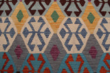 Flat Weave Kilim, Antique, Navaho, Vintage, Handmade, Geometric Kilim Rust Blue Hand-Woven Rectangle 100% Wool Area Rug 8 x 11
