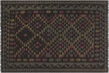 Flat Weave Kilim, Antique, Navaho, Vintage, Handmade, Geometric Kilim Black Blue Hand-Woven Rectangle 100% Wool Area Rug 5 x 7