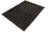 Flat Weave Kilim, Antique, Navaho, Vintage, Handmade, Geometric Kilim Black Gray Hand-Woven Rectangle 100% Wool Area Rug 5 x 8