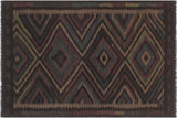Flat Weave Kilim, Antique, Navaho, Vintage, Handmade, Geometric Kilim Black Green Hand-Woven Rectangle 100% Wool Area Rug 5 x 8