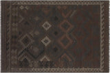 Flat Weave Kilim, Antique, Navaho, Vintage, Handmade, Geometric Kilim Brown Blue Hand-Woven Rectangle 100% Wool Area Rug 6 x 10