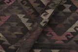 Flat Weave Kilim, Antique, Navaho, Vintage, Handmade, Geometric Kilim Black Brown Hand-Woven Rectangle 100% Wool Area Rug 5 x 8