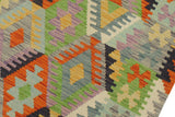 Flat Weave Kilim, Antique, Navaho, Vintage, Handmade, Geometric Kilim Blue Gold Hand-Woven Runner 100% Wool Area Rug 3 x 10