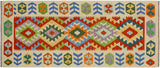 Flat Weave Kilim, Antique, Navaho, Vintage, Handmade, Geometric Kilim Rust Beige Hand-Woven Runner 100% Wool Area Rug 3 x 7