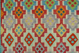 Flat Weave Kilim, Antique, Navaho, Vintage, Handmade, Geometric Kilim Red Blue Hand-Woven Rectangle 100% Wool Area Rug 8 x 10