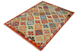 Flat Weave Kilim, Antique, Navaho, Vintage, Handmade, Geometric Kilim Blue Rust Hand-Woven Rectangle 100% Wool Area Rug 3 x 5