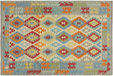 Flat Weave Kilim, Antique, Navaho, Vintage, Handmade, Geometric Kilim Beige Gray Hand-Woven Rectangle 100% Wool Area Rug 5 x 7