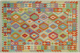 Flat Weave Kilim, Antique, Navaho, Vintage, Handmade, Geometric Kilim Rust Blue Hand-Woven Rectangle 100% Wool Area Rug 6 x 8