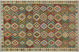 Rustic Turkish Kilim Patterso Hand-Woven Wool Rug - 9'1'' x 12'0''