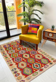 Flat Weave Kilim, Antique, Navaho, Vintage, Handmade, Geometric Kilim Rust Beige Hand-Woven Rectangle 100% Wool Area Rug 4 x 6