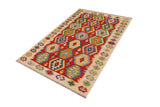 Flat Weave Kilim, Antique, Navaho, Vintage, Handmade, Geometric Kilim Rust Beige Hand-Woven Rectangle 100% Wool Area Rug 4 x 6