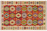 Tribal Turkish Kilim Ricardo Hand-Woven Wool Rug - 4'1'' x 6'1''