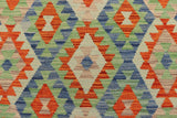 Flat Weave Kilim, Antique, Navaho, Vintage, Handmade, Geometric Kilim Blue Rust Hand-Woven Rectangle 100% Wool Area Rug 4 x 6