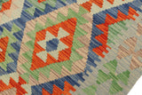 Flat Weave Kilim, Antique, Navaho, Vintage, Handmade, Geometric Kilim Blue Rust Hand-Woven Rectangle 100% Wool Area Rug 4 x 6