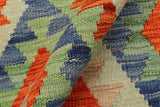 Flat Weave Kilim, Antique, Navaho, Vintage, Handmade, Geometric Kilim Blue Rust Hand-Woven Rectangle 100% Wool Area Rug 4 x 6
