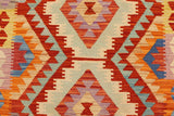 Flat Weave Kilim, Antique, Navaho, Vintage, Handmade, Geometric Kilim Rust Blue Hand-Woven Rectangle 100% Wool Area Rug 4 x 6