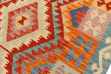 Flat Weave Kilim, Antique, Navaho, Vintage, Handmade, Geometric Kilim Rust Blue Hand-Woven Rectangle 100% Wool Area Rug 4 x 6