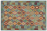 Flat Weave Kilim, Antique, Navaho, Vintage, Handmade, Geometric Kilim Blue Rust Hand-Woven Rectangle 100% Wool Area Rug 6 x 8