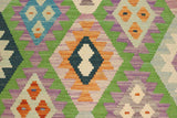 Flat Weave Kilim, Antique, Navaho, Vintage, Handmade, Geometric Kilim Blue Orange Hand-Woven Rectangle 100% Wool Area Rug 4 x 6