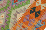 Flat Weave Kilim, Antique, Navaho, Vintage, Handmade, Geometric Kilim Blue Orange Hand-Woven Rectangle 100% Wool Area Rug 4 x 6