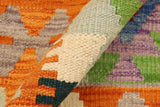 Flat Weave Kilim, Antique, Navaho, Vintage, Handmade, Geometric Kilim Blue Orange Hand-Woven Rectangle 100% Wool Area Rug 4 x 6