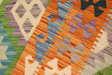 Flat Weave Kilim, Antique, Navaho, Vintage, Handmade, Geometric Kilim Blue Orange Hand-Woven Rectangle 100% Wool Area Rug 4 x 6