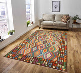 Flat Weave Kilim, Antique, Navaho, Vintage, Handmade, Geometric Kilim Rust Brown Hand-Woven Rectangle 100% Wool Area Rug 7 x 10