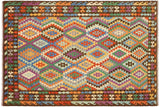 Flat Weave Kilim, Antique, Navaho, Vintage, Handmade, Geometric Kilim Rust Brown Hand-Woven Rectangle 100% Wool Area Rug 7 x 10