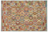 Flat Weave Kilim, Antique, Navaho, Vintage, Handmade, Geometric Kilim Rust Blue Hand-Woven Rectangle 100% Wool Area Rug 8 x 10