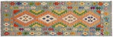 Flat Weave Kilim, Antique, Navaho, Vintage, Handmade, Geometric Kilim Orange Blue Hand-Woven Runner 100% Wool Area Rug 3 x 7