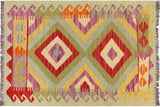 Flat Weave Kilim, Antique, Navaho, Vintage, Handmade, Geometric Kilim Blue Red Hand-Woven Rectangle 100% Wool Area Rug 2 x 3