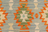 Flat Weave Kilim, Antique, Navaho, Vintage, Handmade, Geometric Kilim Blue Rust Hand-Woven Rectangle 100% Wool Area Rug 8 x 11