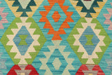 Flat Weave Kilim, Antique, Navaho, Vintage, Handmade, Geometric Kilim Blue Red Hand-Woven Rectangle 100% Wool Area Rug 9 x 12