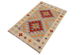 Flat Weave Kilim, Antique, Navaho, Vintage, Handmade, Geometric Kilim Beige Red Hand-Woven Rectangle 100% Wool Area Rug 2 x 3