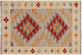 Flat Weave Kilim, Antique, Navaho, Vintage, Handmade, Geometric Kilim Beige Red Hand-Woven Rectangle 100% Wool Area Rug 2 x 3