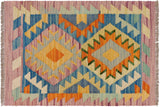 Flat Weave Kilim, Antique, Navaho, Vintage, Handmade, Geometric Kilim Purple Beige Hand-Woven Rectangle 100% Wool Area Rug 2 x 3