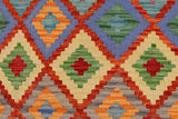 Flat Weave Kilim, Antique, Navaho, Vintage, Handmade, Geometric Kilim Beige Blue Hand-Woven Runner 100% Wool Area Rug 3 x 6