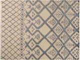 Abstract Moroccan High-Low Tammera Ivory/Blue Wool Rug - 8'1'' x 10'9''
