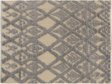 Modern Moroccan High-Low Nigel Ivory/Blue Wool Rug - 5'9'' x 8'11''