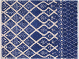 Tribal Moroccan Arnette Blue/Ivory Wool Rug - 7'10'' x 9'8''