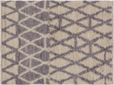 handmade Modern Moroccan Ivory Grey Hand Knotted RECTANGLE 100% WOOL area rug 4x6