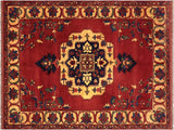 Antique Vintage Kargahi Zandra Rust/Gold Wool Rug - 7'1'' x 9'10''